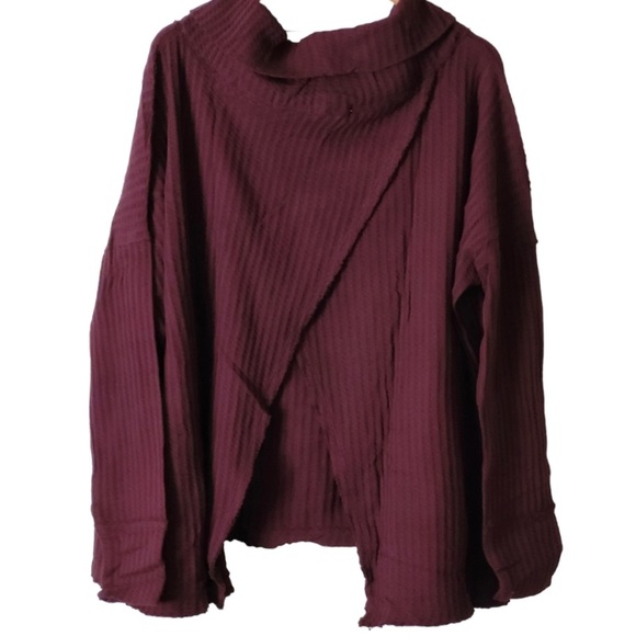 Free People Waffle Knit Thermal Split Back Cowl Neck Sweater - 079 - Picture 4 of 4